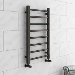 Wholesale 🎉 Brooklyn Black Nickel 800 x 500mm Straight Heated Towel Rail 🔔
