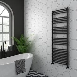 Discount 🔥 Diamond Curved Heated Towel Rail - W600 x H1600mm - Anthracite 🌟