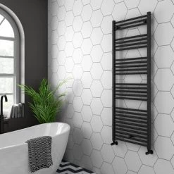 Outlet 🔔 Diamond Heated Towel Rail - W600 x H1600mm - Anthracite - Straight 💯