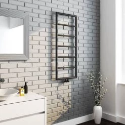 Hot Sale 🥰 Arezzo Matt Black 1200 x 500 Ladder Heated Towel Rail ⌛ -Ladder Towel Radiators Sales AZ12MB d2 460