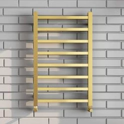 Buy 😉 Arezzo Cube Brushed Brass 800 x 500 Heated Towel Rail ❤️ -Ladder Towel Radiators Sales AZ85BBSQ n d3 460