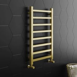 Buy 😉 Arezzo Cube Brushed Brass 800 x 500 Heated Towel Rail ❤️