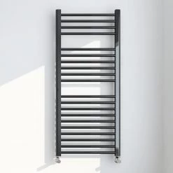 Cheapest 😍 Brooklyn 1200 x 500mm Black Nickel Straight Heated Towel Rail 🎁
