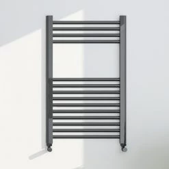Flash Sale 🎁 Brooklyn 800 x 500mm Black Nickel Straight Heated Towel Rail 🎉