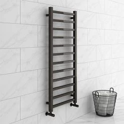 Discount 🛒 Brooklyn Square 1200 x 500mm Black Nickel Heated Towel Rail 😀