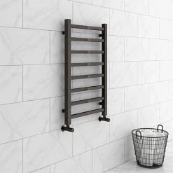 Cheap 👍 Brooklyn Square 800 x 500mm Black Nickel Heated Towel Rail 😀