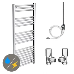 Outlet 🤩 Diamond 500 x 1200mm Straight Heated Towel Rail (incl. Valves + Electric Heating Kit) ⭐
