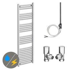 Deals 👍 Diamond 500 x 1600mm Curved Heated Towel Rail (incl. Valves + Electric Heating Kit) 🥰