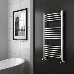 Deals 💯 Diamond Curved Heated Towel Rail - W600 x H1000mm - Chrome 🎁