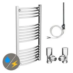Hot Sale β€οΈ Diamond 500 x 1000mm Curved Heated Towel Rail (incl. Valves + Electric Heating Kit) π€©