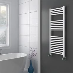 Best Pirce 👍 Diamond Heated Towel Rail - W500 x H1200mm - White - Straight 🥰