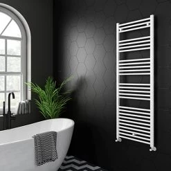 Deals 👏 Diamond Heated Towel Rail - W600 x H1600mm - White - Straight 😀