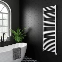Best Pirce 👏 Diamond Curved Heated Towel Rail - W600 x H1600mm - White 🔥