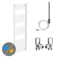New 😍 Diamond White 500 x 1600mm Straight Heated Towel Rail (incl. Valves + Electric Heating Kit) 🤩