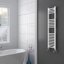 Budget 👍 Diamond Heated Towel Rail - W300 x H1200mm - White - Straight 🌟