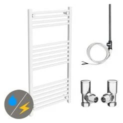 Outlet 🎉 Diamond White 500 x 1000mm Straight Heated Towel Rail (incl. Valves + Electric Heating Kit) ⭐
