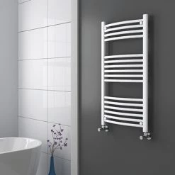 Cheap 🎉 Diamond Curved Heated Towel Rail - W600 x H1000mm - White 🛒