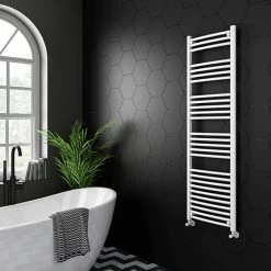 Promo 😉 Diamond Curved Heated Towel Rail - W500 x H1600mm - White 🎁