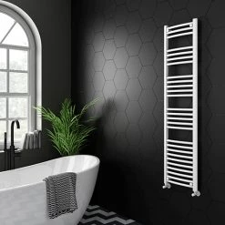 Hot Sale π Diamond Curved Heated Towel Rail - W400 x H1600mm - White β¨