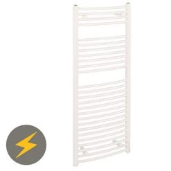 Coupon 👏 Reina Diva H1200 x W400mm White Curved Electric Towel Rail 🔥