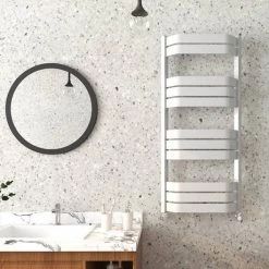 Brand new 😀 Milan Bow-Fronted White 1200 x 550 Designer Flat Panel Heated Towel Rail 💯 -Ladder Towel Radiators Sales MBTR125W4 d2 460