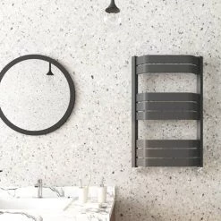 Best Pirce 👏 Milan Bow-Fronted Anthracite 850 x 550 Designer Flat Panel Heated Towel Rail ⭐ -Ladder Towel Radiators Sales MBTR855A4 detail2 460