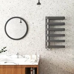 Budget 🤩 Milan Curved Anthracite 850 x 500 Designer Flat Panel Heated Towel Rail - 6 Sections 🎁 -Ladder Towel Radiators Sales MCTR855A1 d2 460