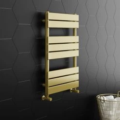 Coupon 𧨠Arezzo Brushed Brass 800 x 500 Heated Towel Rail π