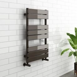 Best Sale 👏 Milan Black Nickel 800 x 500mm Single Panel Heated Towel Rail 🧨