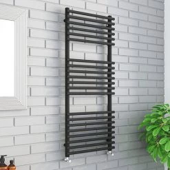 Promo 😀 Monza Matt Black 1200 x 490 Round Bar Heated Towel Rail 🔔