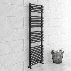 Budget 🔔 Monza Matt Black 1450 x 500 Round Bar Heated Towel Rail ✔️