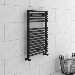 Outlet 👏 Monza Black 730 x 500 Round Bar Heated Towel Rail 👏