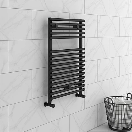 Outlet π Monza Black 730 x 500 Round Bar Heated Towel Rail π 1 Outlet π Monza Black 730 x 500 Round Bar Heated Towel Rail π