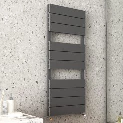 Outlet 🔥 Monza Anthracite Aluminium Heated Towel Rail 1150 x 500mm Flat Panels ❤️