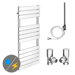 Promo ✨ Milan 490 x 1200mm Heated Towel Rail (inc. Valves + Electric Heating Kit) 🥰