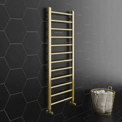 Budget ❤️ Arezzo 1200 x 500mm Brushed Brass Straight Heated Towel Rail 🌟