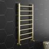 Coupon ⭐ Arezzo 800 x 500mm Brushed Brass Straight Heated Towel Rail 👏