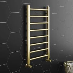 Coupon β Arezzo 800 x 500mm Brushed Brass Straight Heated Towel Rail π