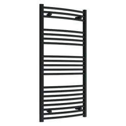 Promo ❤️ Toreno Black Curved W600 x H1200mm Heated Towel Rail ✔️