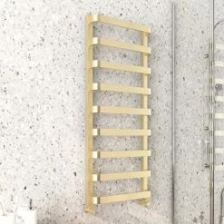 Cheapest ✨ Venice Brushed Brass Designer Heated Towel Rail (500 x 1200mm) 👏